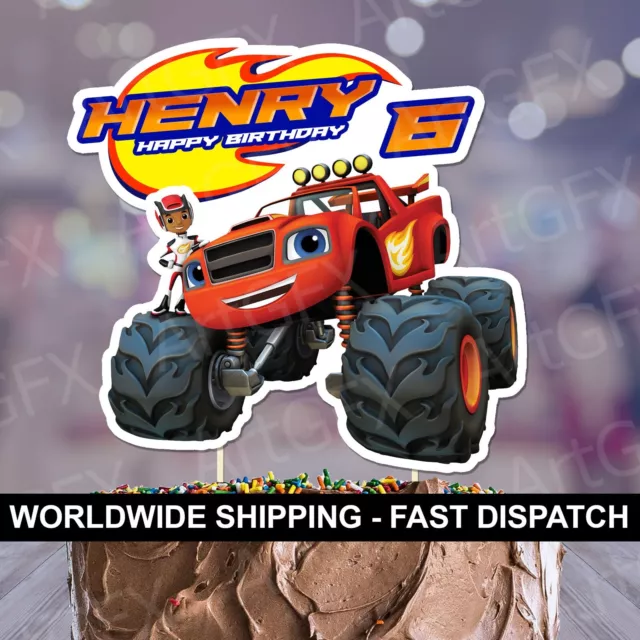 Blaze Monster Machines Personalised Birthday Cake Topper For Kids Party Decor