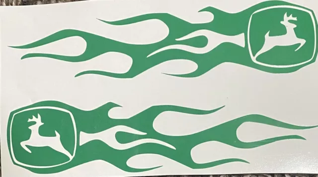 Green John Deere Flames Decal Sticker