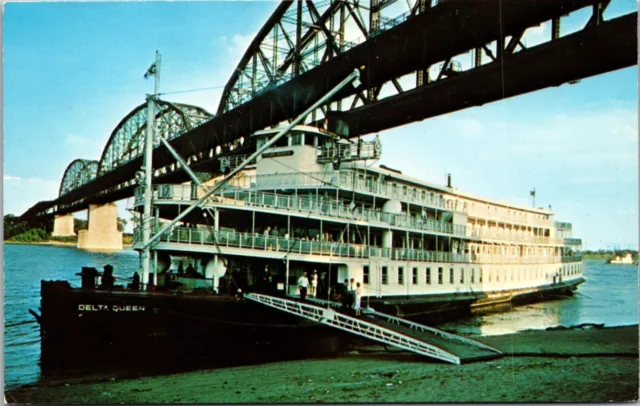 St Louis Missouri MO Delta Queen Steamboat Levee Under McArthur Bridge Postcard
