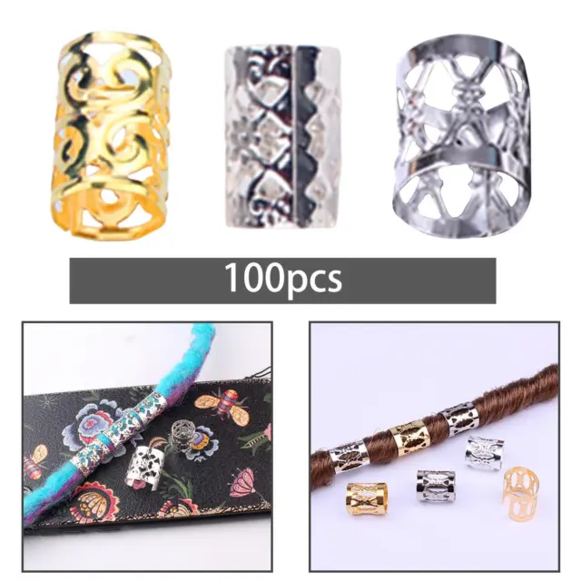 100Pcs Dreadlocks Beads Rings Metal Cuffs for Women and Men Beard Decoration