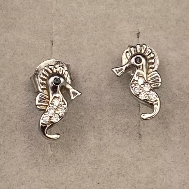 Seahorses Ear Studs 925 Sterling Silver Earrings Boxed Sparking Seahorse Gift