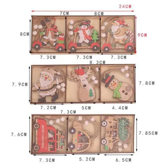 Assortiment d'ornements d'arbre de Noël en bois 27 pièces pendentifs suspendus