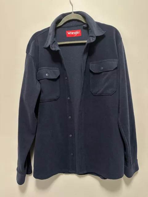 Wrangler Fleece Work Shirt Mens Large Navy Blue Button Up Long Sleeve