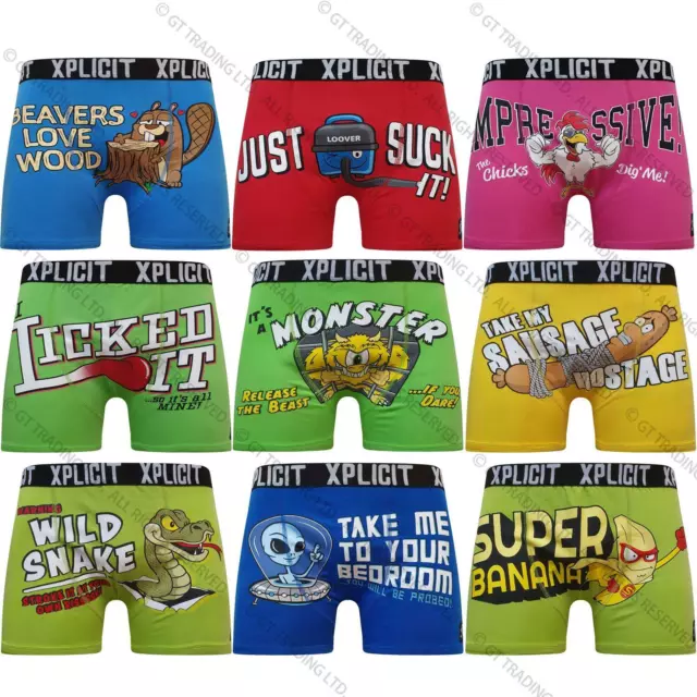 Mens Boys Novelty Funny Rude Boxer Boxers Xplicit Trunks Shorts Underwear Pack