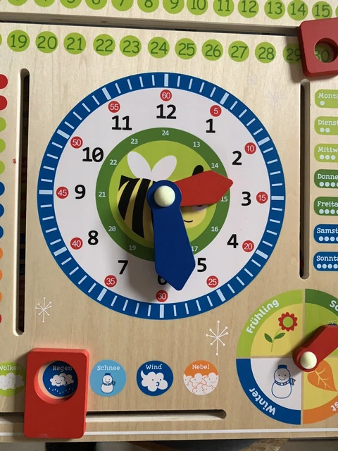 Holz Lerntafel Enthält Uhrzeit Uhr Kinder Jahreszeiten Drehbaren Zeiger B-Ware