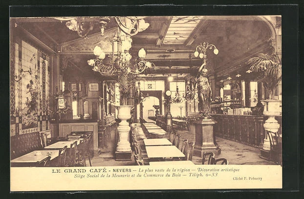 CPA Nevers, Le Grand Café, le plus vaste de la région, Siége Social de la Meune
