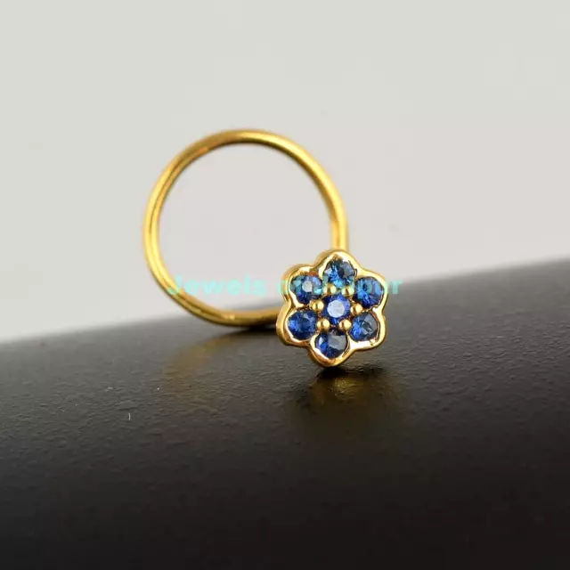 Anillo de nariz de flor de oro amarillo sólido de 14 k con piedra preciosa...