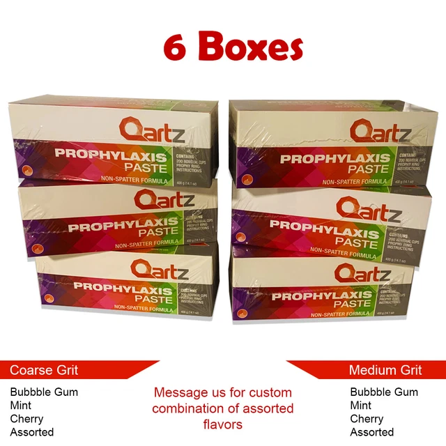 Qartz Prophy Paste Cups - Dental Non Splatter w/ Fluoride & Xylitol - 6 Boxes