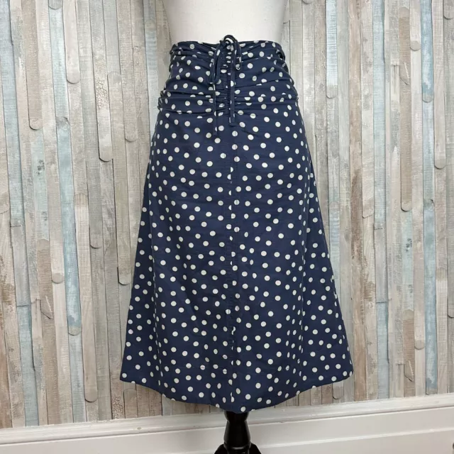 APC 36 2 4 Blue Keira Ruched Polka Dot Cotton Linen A Line Midi Skirt Retro $295