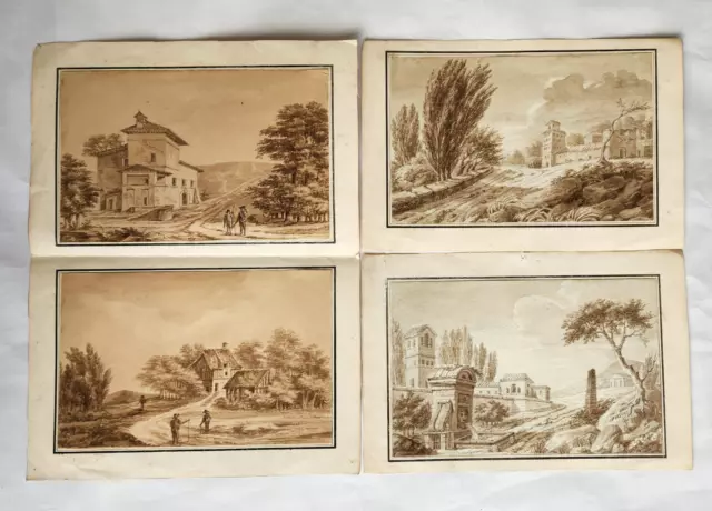 Lot de 4 beaux dessins anciens à l'encre. A VOIR