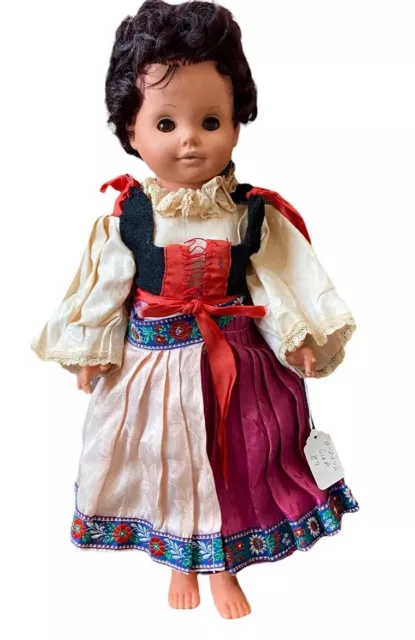 Vintage Eastern European Girl Doll 18” Moravian Slovak Folk Costume Dress