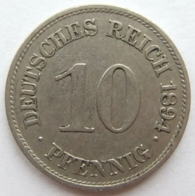 Moneta Reich Tedesco Impero 10 Pfennig 1894 E IN Very fine / Extremely