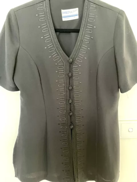 DOLINA handmade button up necklin andembroidery short sleeve jacket size 10