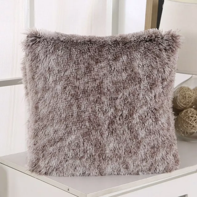 Sofa Cushion Cover Housses De Coussin En Peluche Longue Fourrure Double Couleur