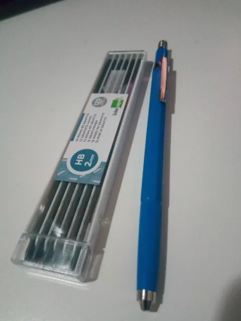 Lapiz y minas 2 mm AZUL con recambio Stylus HB de grafito portaminas