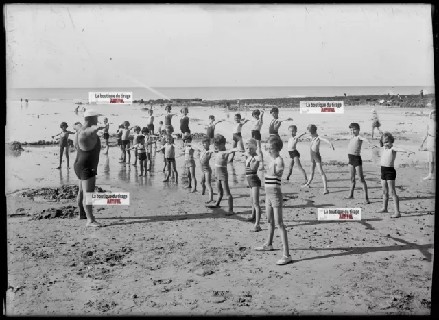Plaque verre photo ancienne négatif noir et blanc 13x18 cm plage de Puys Dieppe