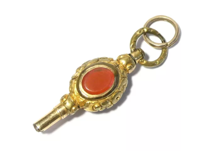 c1830 2 Stone Carnelian & Milky White Stone Gilt Pocket Watch Key Winder #WK21 2