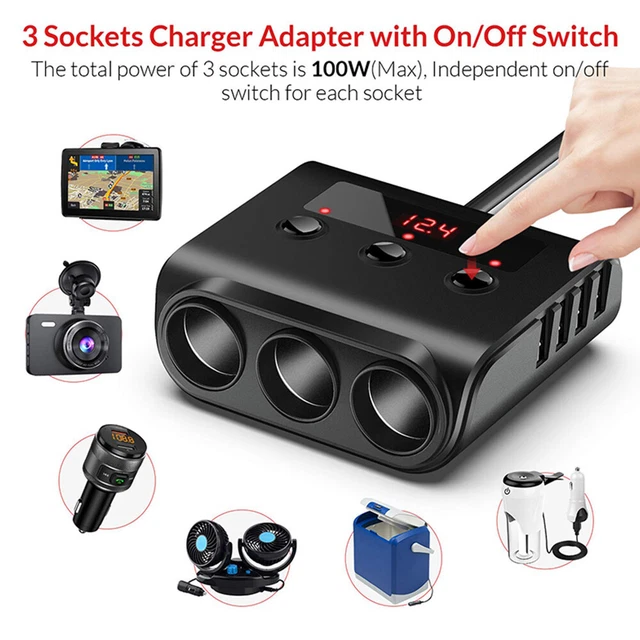 Double Prise Allume-cigare Avec Interrupteur - 12V/24V, Indicateur LED, Pour Voiture, Moto, Camping-car
