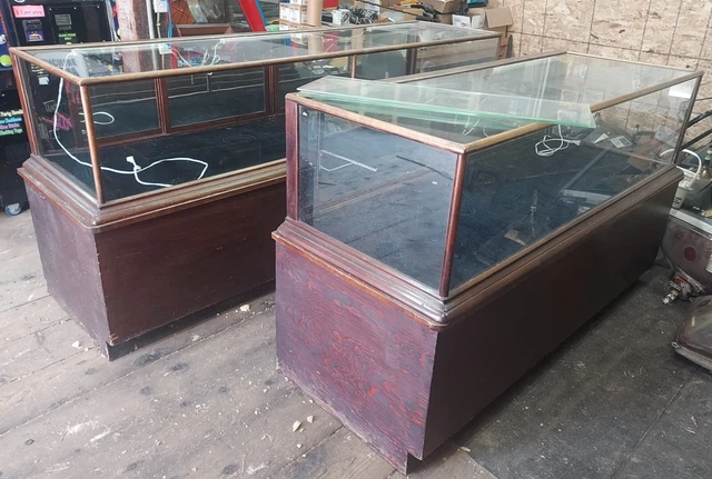 Vintage maybe Antique 6' & 8 Foot Matching Glass Top Retail DISPLAY CASES Nice!
