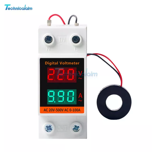 Din Rail LCD Voltmetro CA Digitale Amperometro Misuratore Elettricità 60-500V AC0,00-99.9A