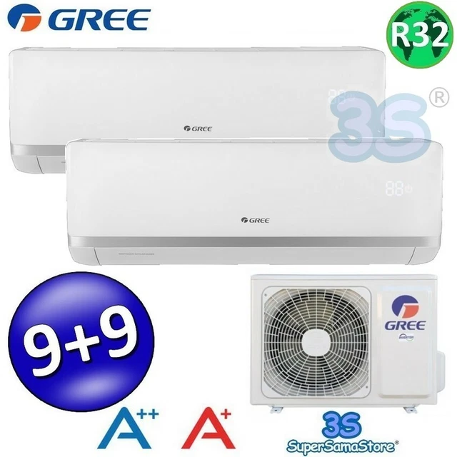 3S Climatiseur Gree Bora A++ R32 9000+9000 Btu Inverter Dual Split Mural