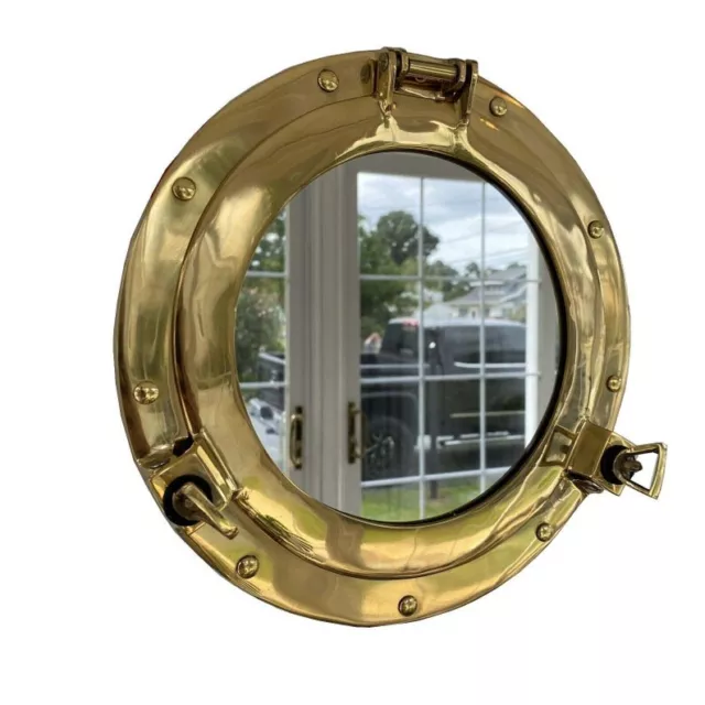 Antique Round Porthole Golden Finished Window Glass , Nautical Marine Ship Gift