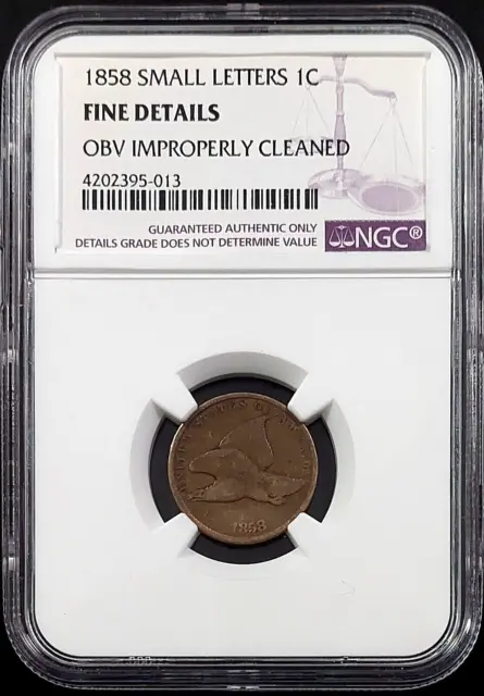 1858 Flying Eagle Cent, Small Letters variety, certified Fine Details by NGC!