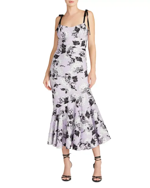 ML Monique Lhuillier Floral Sleeveless Midi Dress Women's 8 Lavender Square Neck