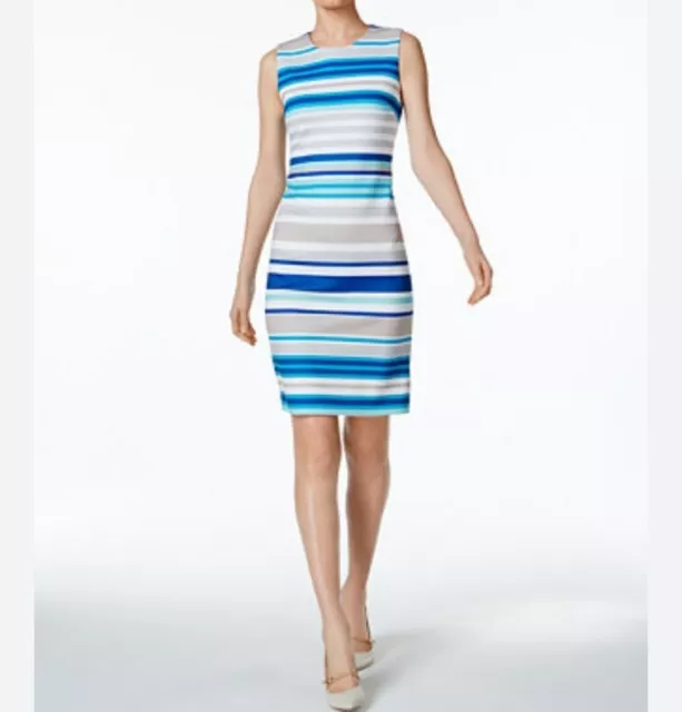 NEW Calvin Klein Striped Scuba Sheath Dress Size 14 Sleeveless Versitile