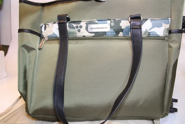 Samantha Brown NEW Olive Geo Camo 2PC Set Carry On/Tote Bag Luggage S7655-35-2PC 21