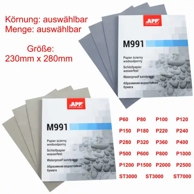 10 x papier abrasif au choix P60-7000 papier abrasif humide étanche 230 x 280 mm M991