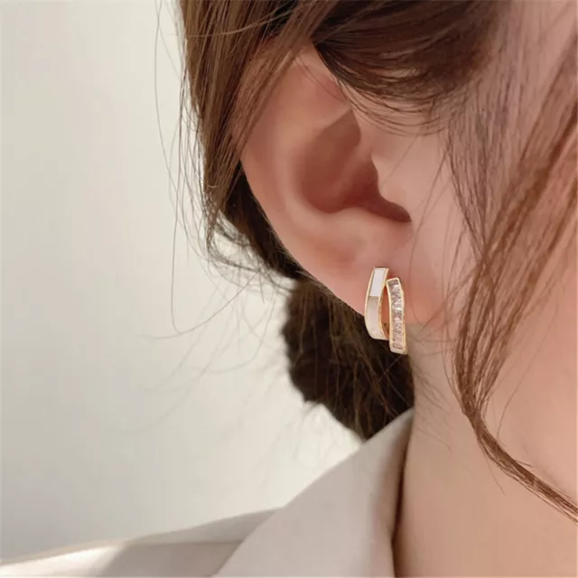 1Pair Luxury Shell Zircon Earrings Korean Style Fashion Double Layer EarrinFE