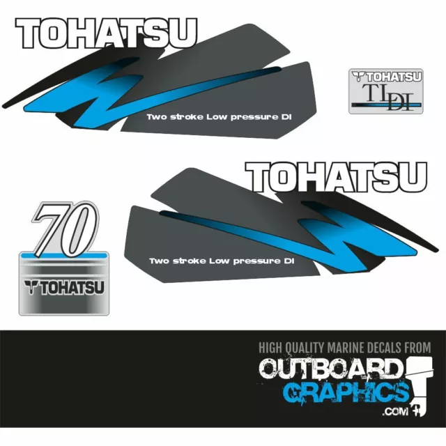 Tohatsu 70hp TLDI outboard engine decals/sticker kit - blue