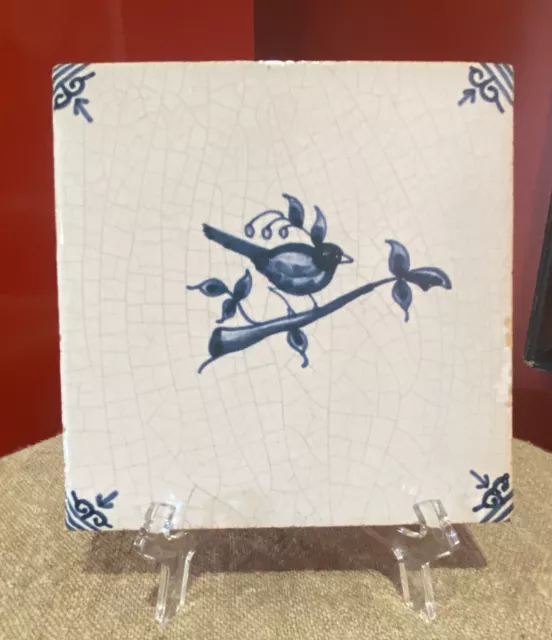 VTG/ANTIQUE? Dutch Delft Blue & White Bird Tile EUC