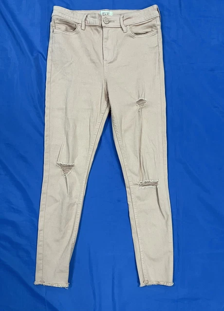 Jeans slim da donna rosa pallido effetto invecchiato F&F taglia 12 (HE10)