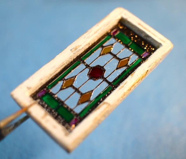Original OOAK Mini Dollhouse Antique Style Shabby Stained Glass Window N Woolmer 2