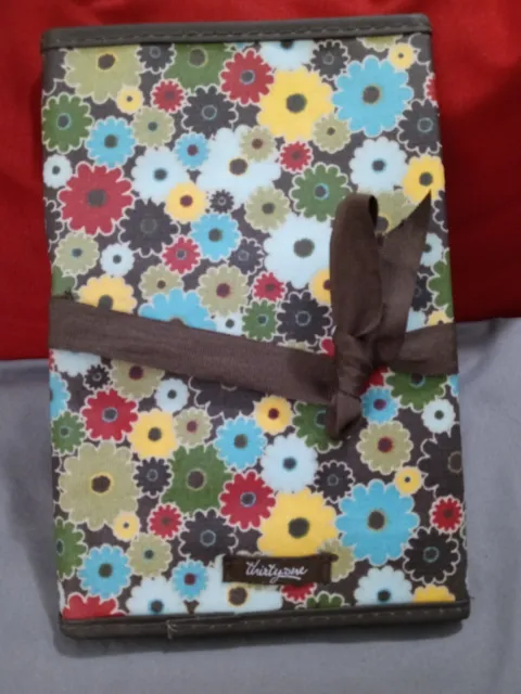 31 Thirty One Fold N Go Organizer Brown Flowered Notepad Cover Wrap Tie Pockets