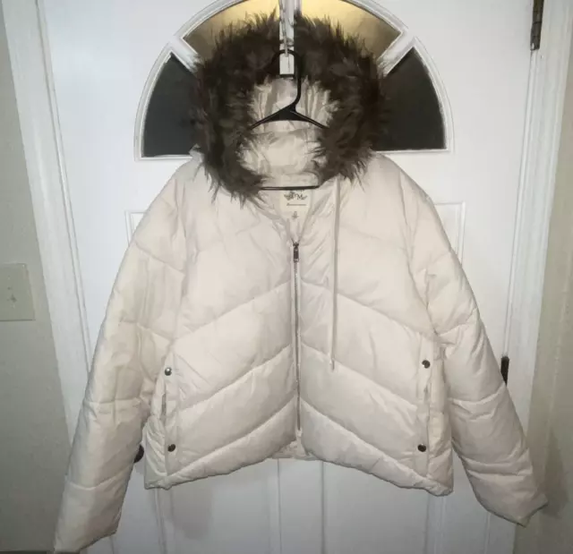 Maralyn & Me white womens Faux-Fur-Trim Hooded Puffer Coat 2XL AWT