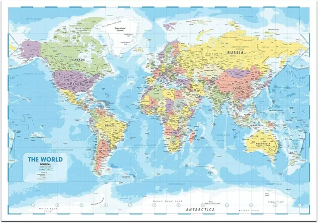 World Map Poster - Large Wall Map of the World – World Map Wall Art Atlas - Perf