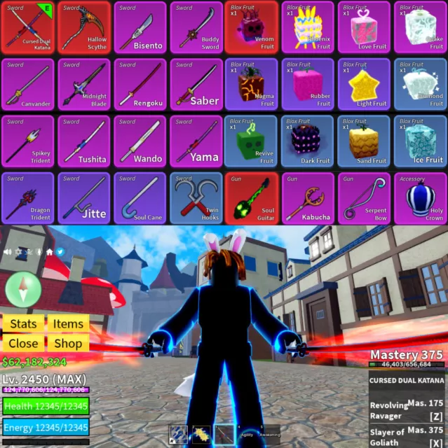 ROBLOX BLOX FRUIT Account MINK V4 Quake Max Level 2450 62.1M Beli