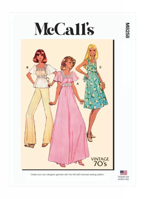 McCall's Easy SEWING PATTERN M8258 Misses' 1970s Dresses & Top 6-14 Or 16-24