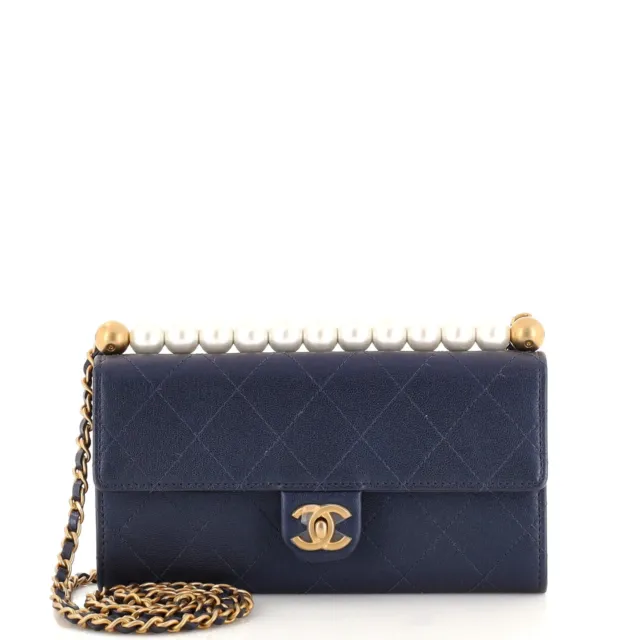 CHANEL CHIC PEARLS Clutch with Chain Quilted Goatskin Blue $3,657.00 -  PicClick
