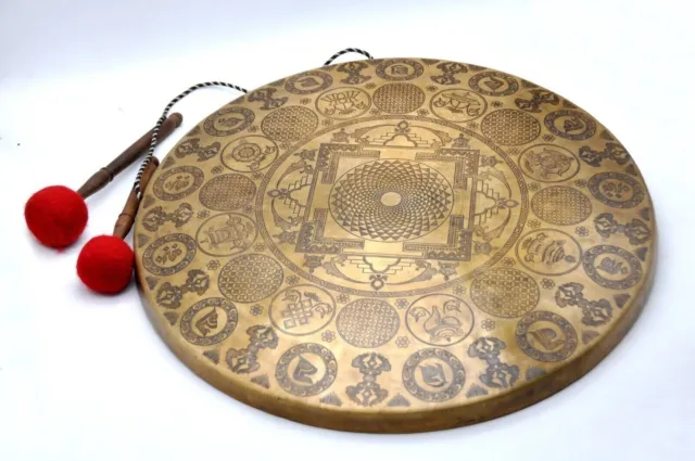 Großer Gong mit 50,8 cm Durchmesser, tibetischer Gong, Mantra, geschnitzt,...