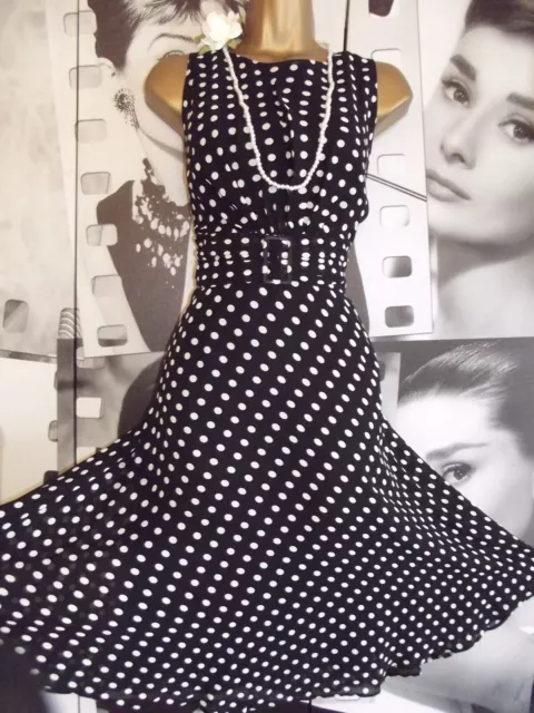 Gorgeous❤️ Wallis Black Polka Dot Dress Size 12 1950's Rockabilly Wedding