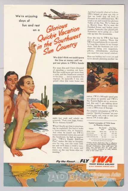 Fly TWA Airlines '50s Southwest Travel Vacation Advertisement Print Ad Vtg 1953