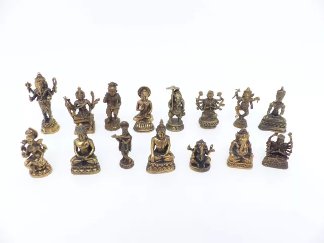 Raccolta 15 figure in ottone divinità induismo Ganesha Buddha Shiva ecc.