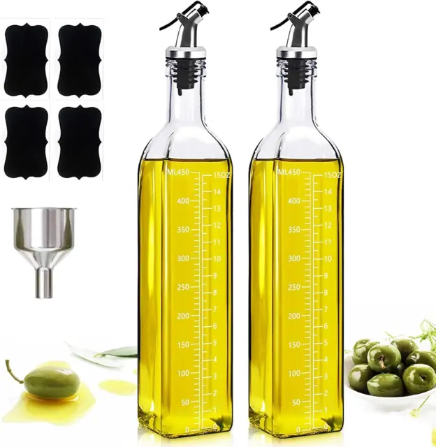 Olive Oil Dispenser Bottle Set of 2, Oil and Vinegar Cruet Set 17Oz/5