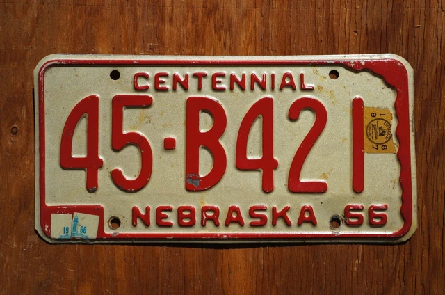 1966 / 1967 / 1968 Nebraska License Plate