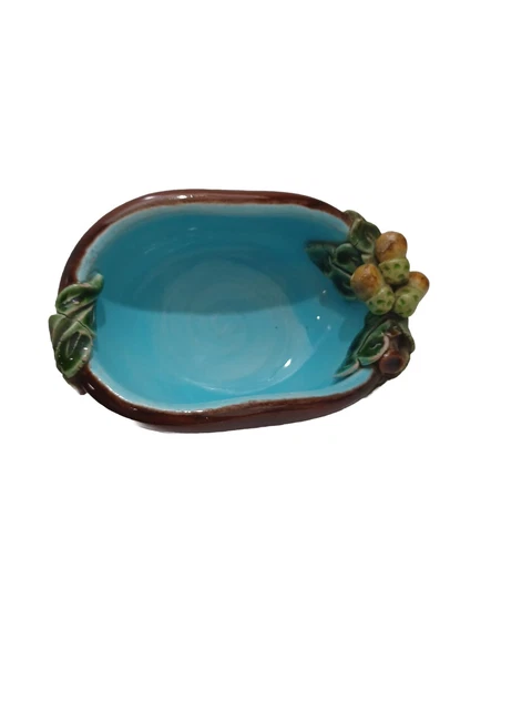 Vintage Majolica Trinket Dish Bowl Bonwit Teller Acorns Leaves France 4”