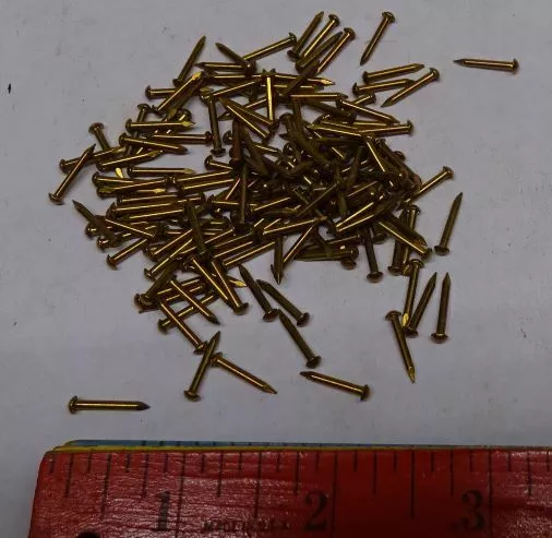 * Lot of 100 - Vintage - TINY BRASS NAILS 14g? - 1/2 inch -  Escutcheon Covers +
